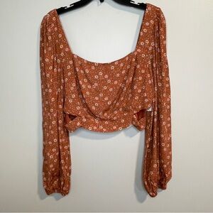 Elodie Cropped Ruched Bodice Puff Sleeves Floral XL